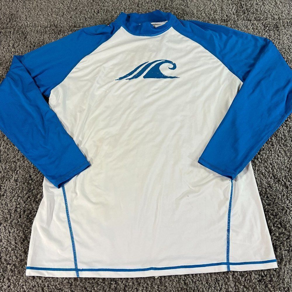 Tesla Surf Shirt Mens 2XL Blue White Pullover Mock Neck Long Sleeve Tee